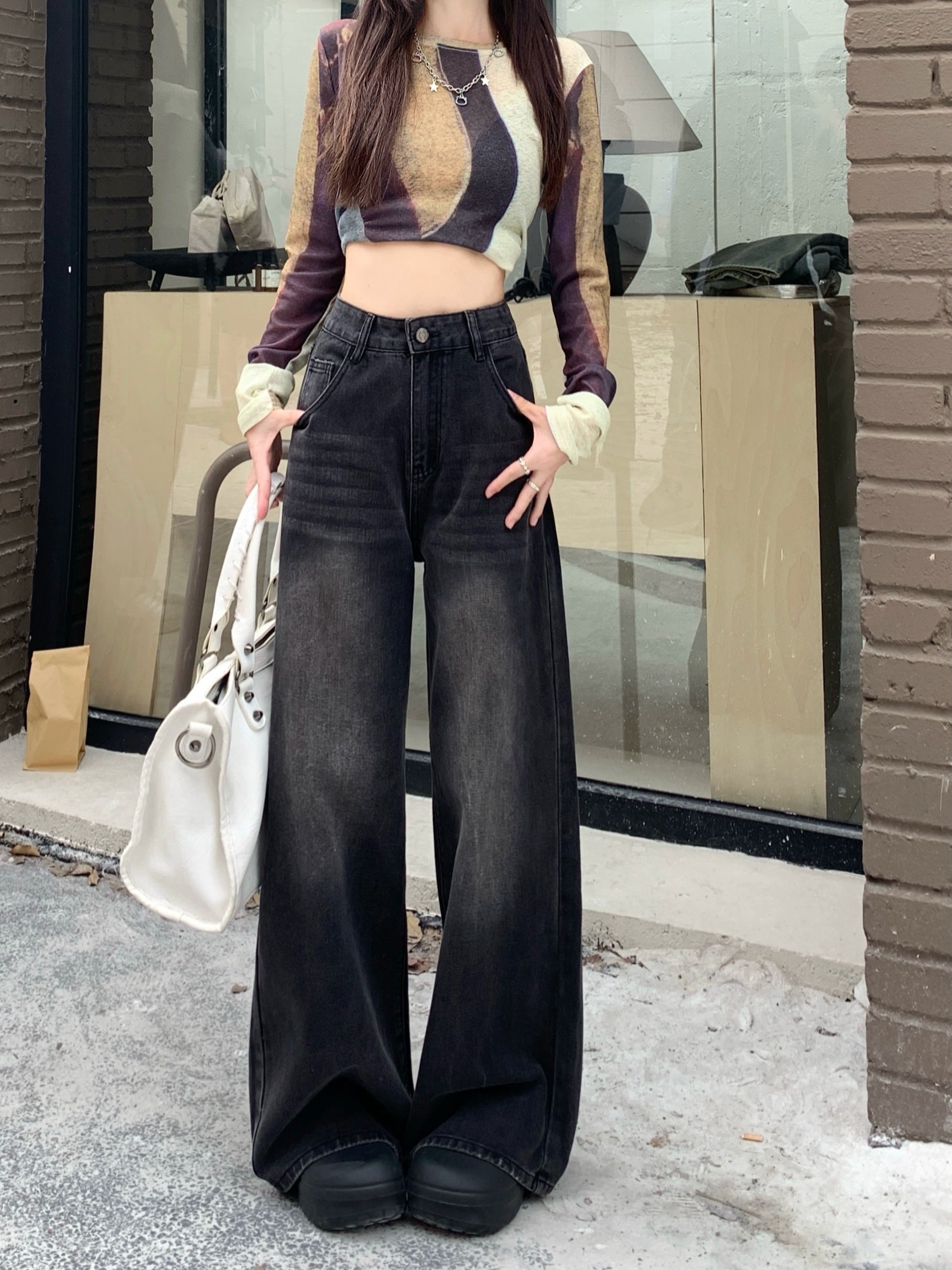 ローライズウォッシュワイドデニム