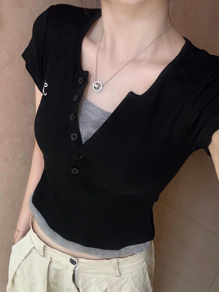 フェイクツーピースワンポイントTシャツ
