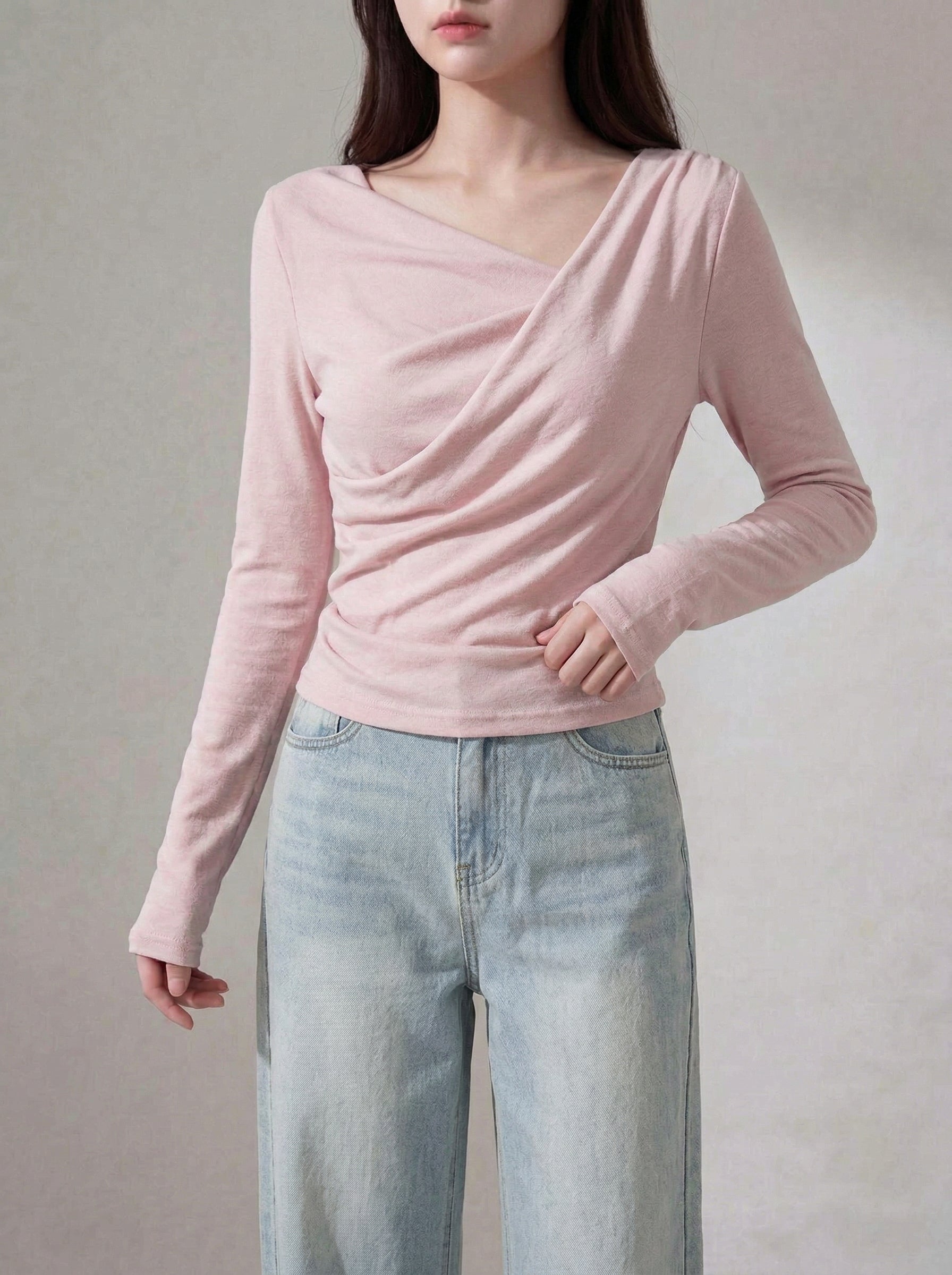 アシメドレープネックフィットトップス – SUTORE