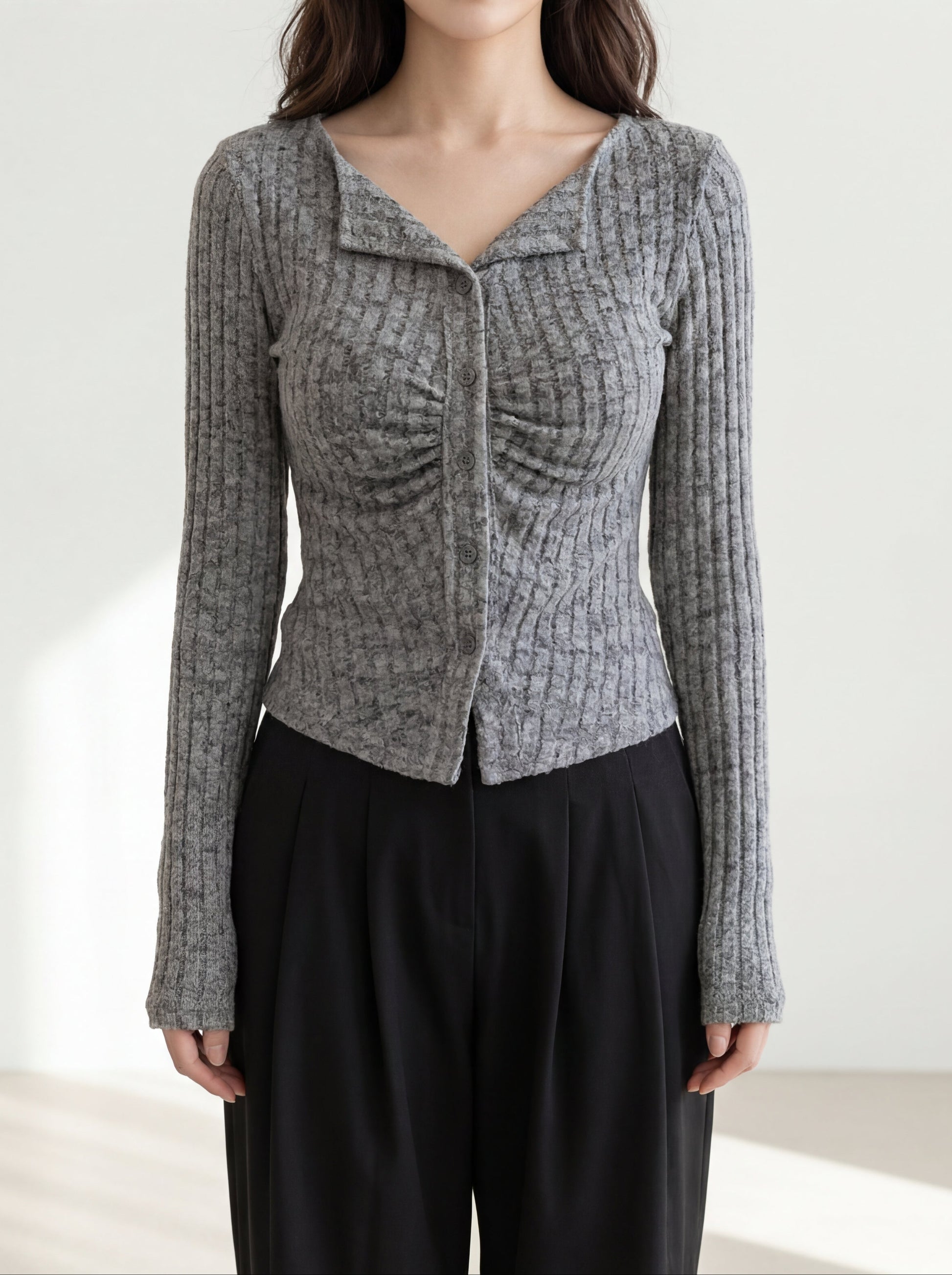 スリムフィットリブシャツカーディガン