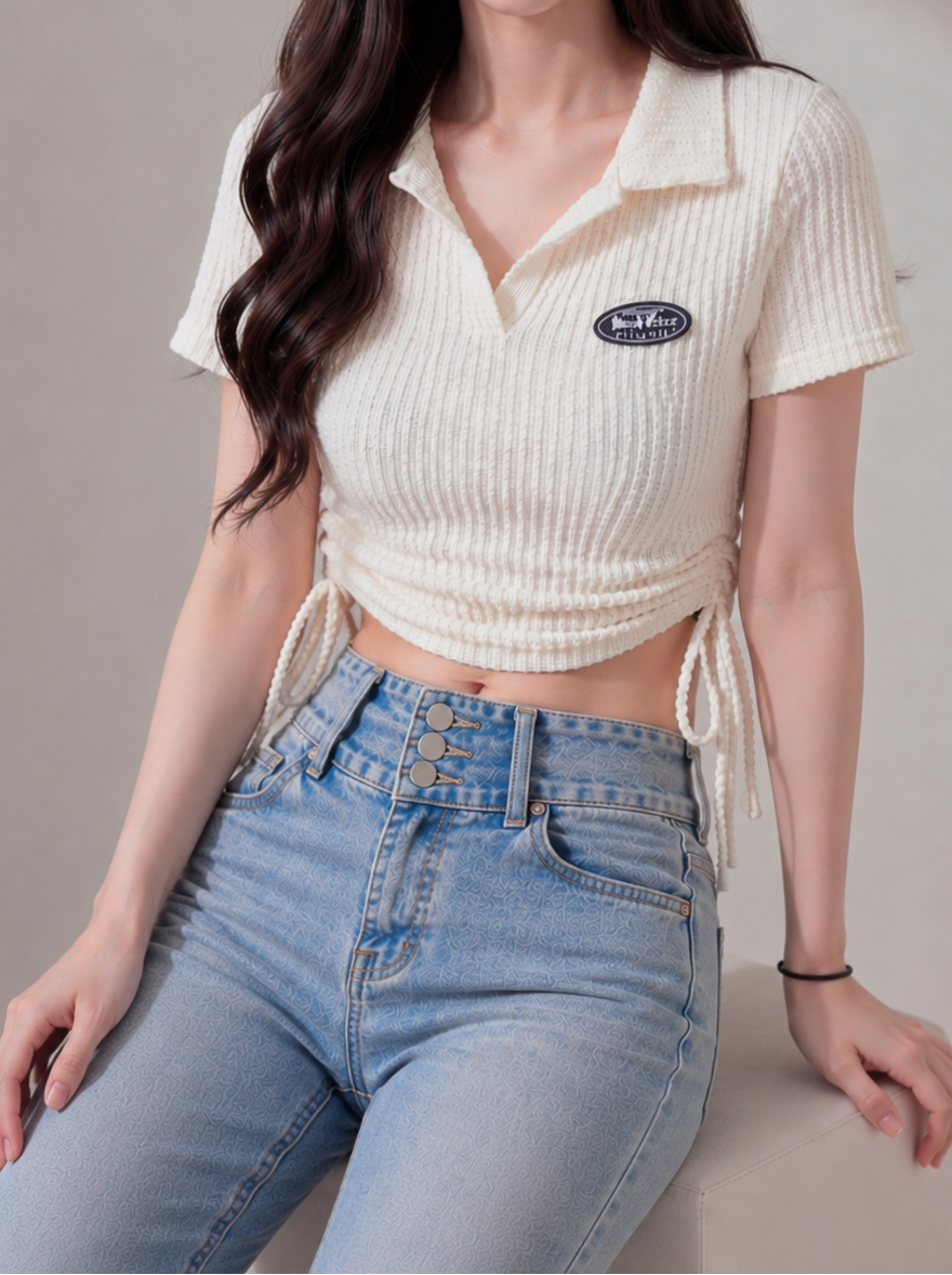 サイドギャザーリブポロTシャツ
