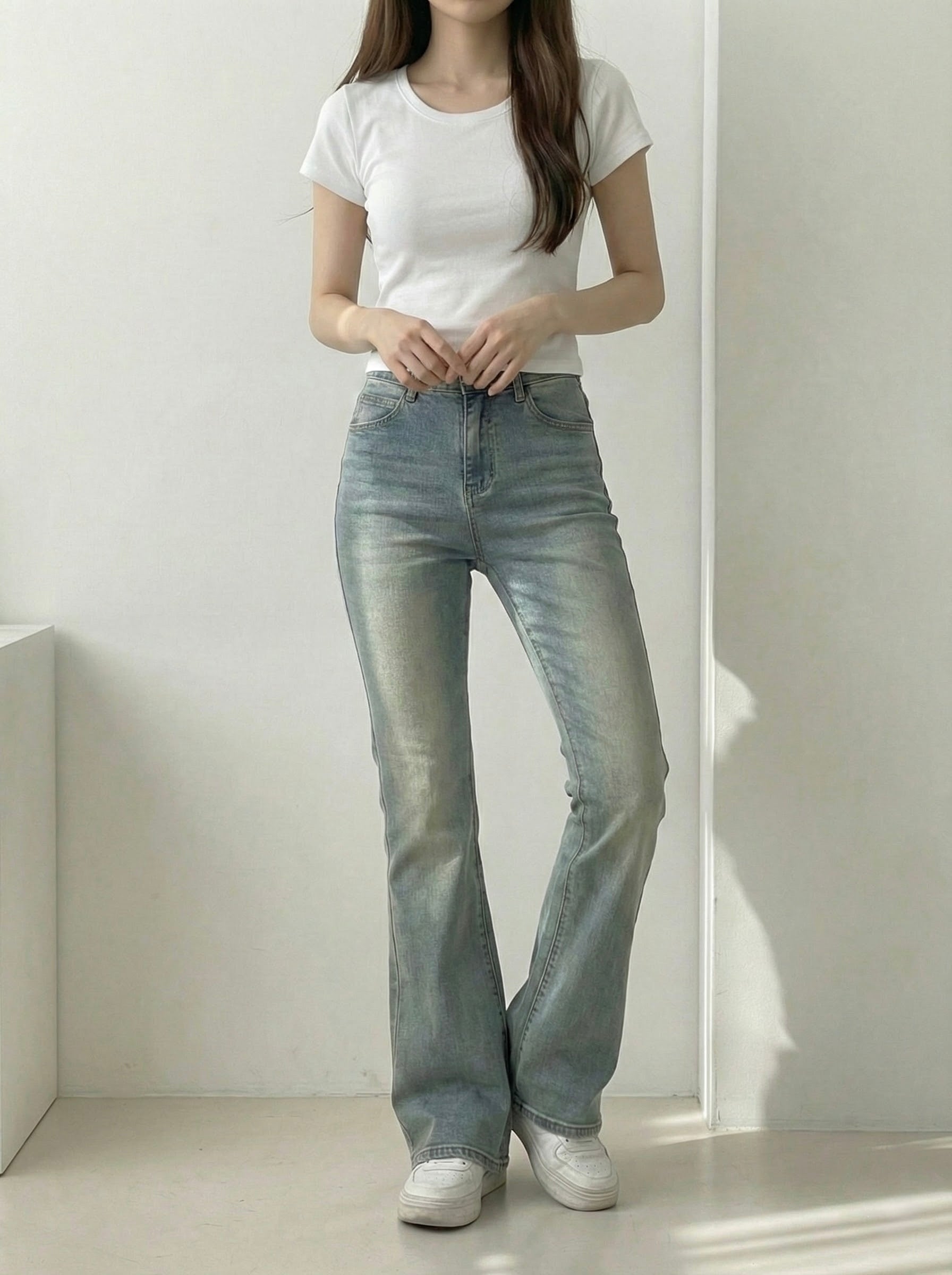 ハイウエストストレートスリムデニム