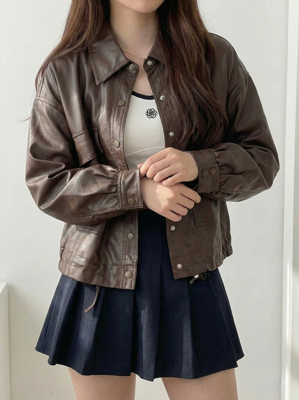 ルーズシルエットフェイクレザージャケット