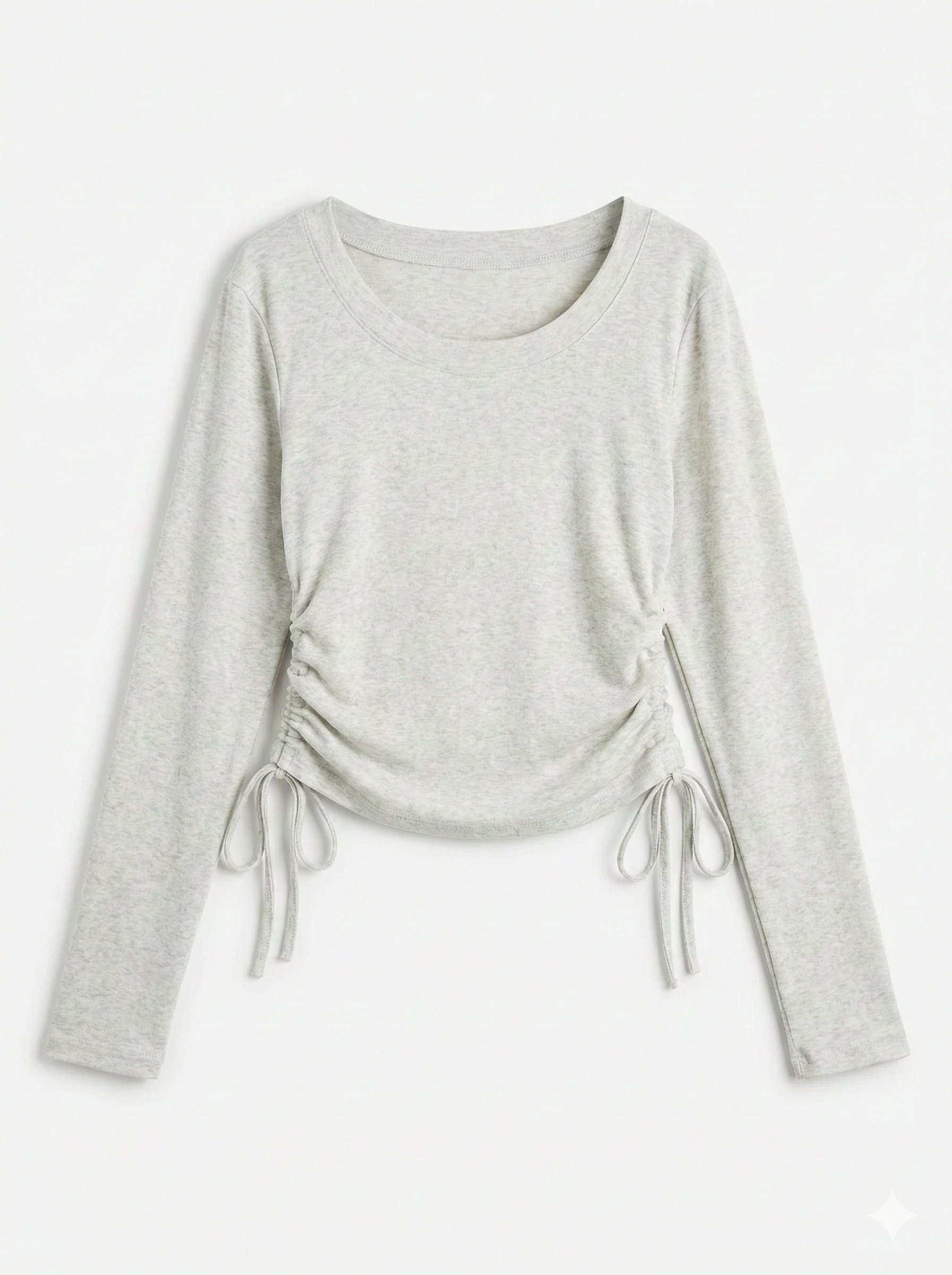 ラウンドネックギャザーロングTシャツ