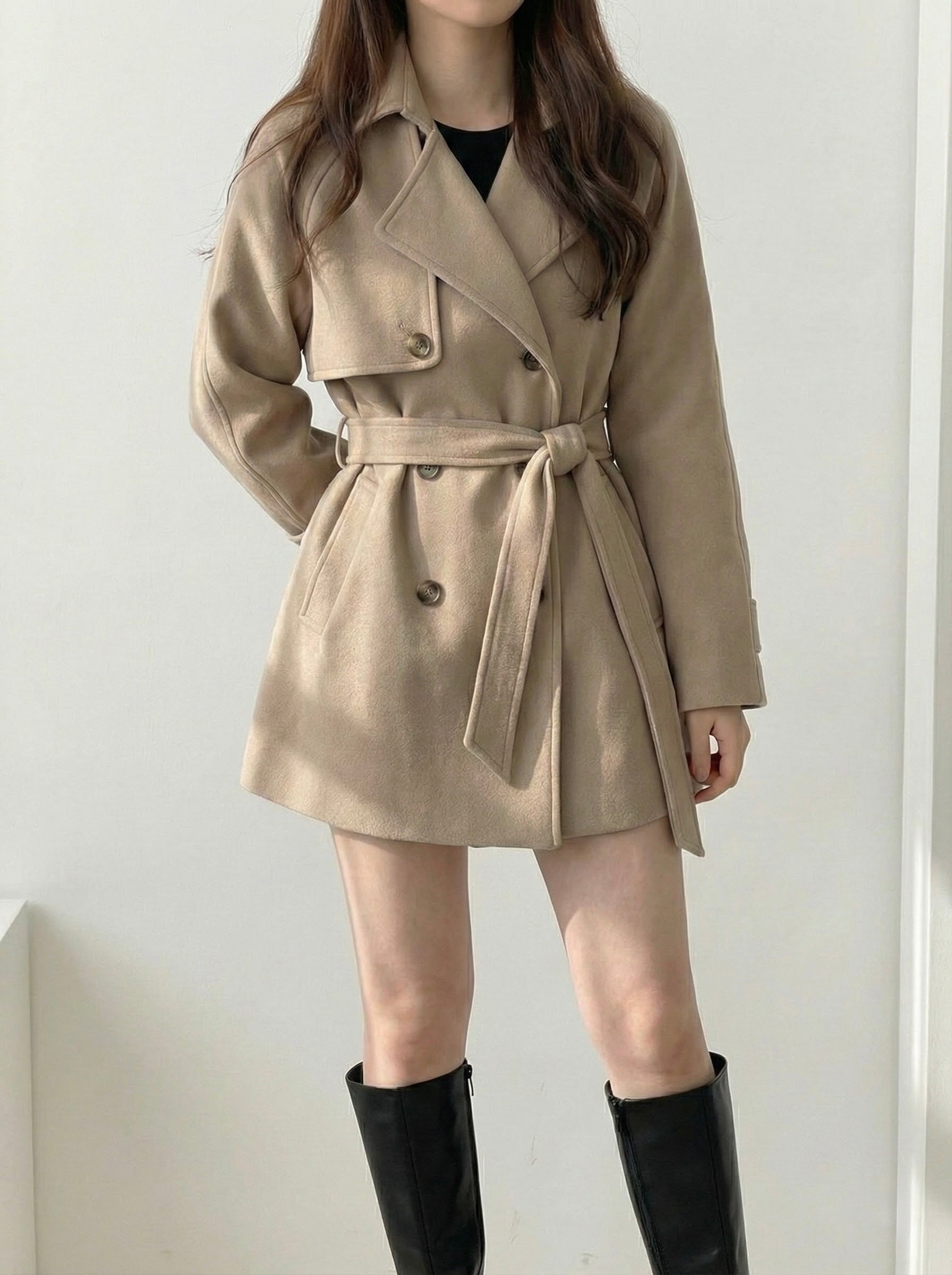 ウエストベルトダブルミドルコート