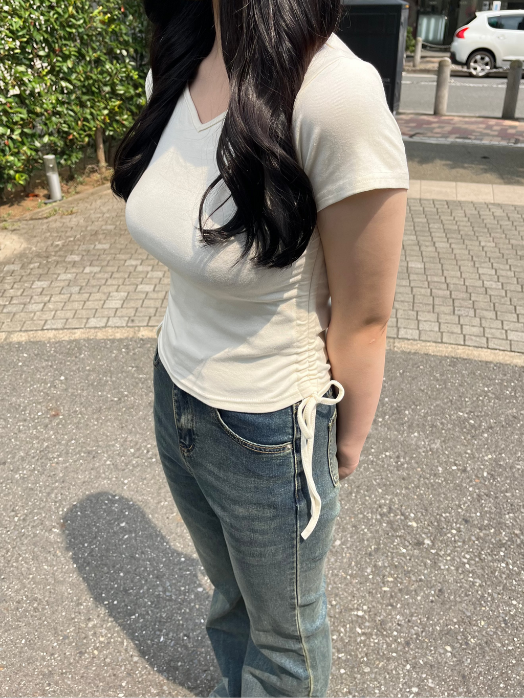 VネックシャーリングTシャツ
