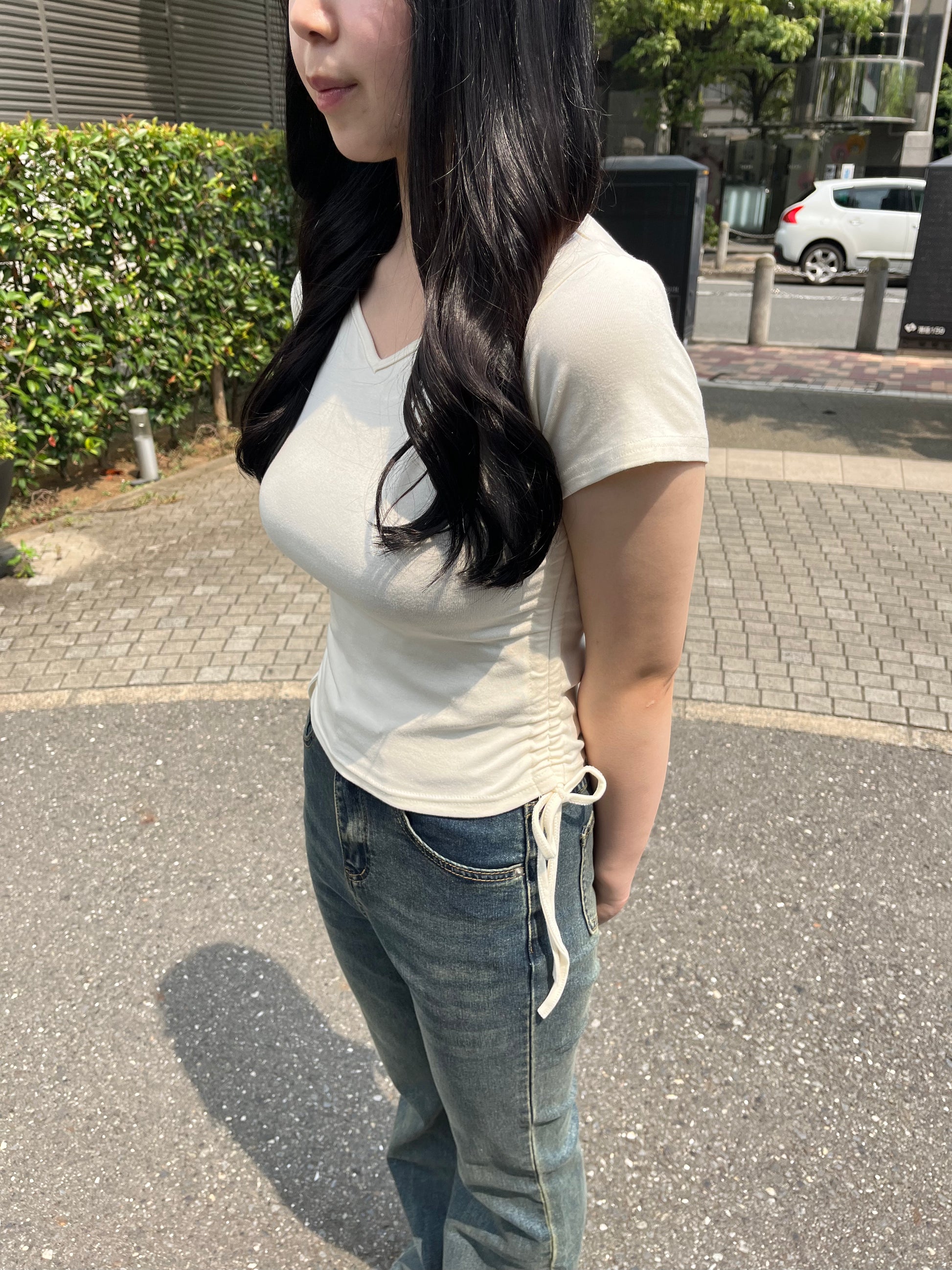VネックシャーリングTシャツ