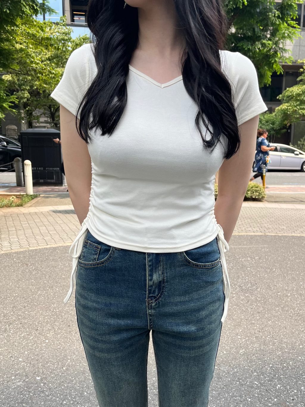 VネックシャーリングTシャツ