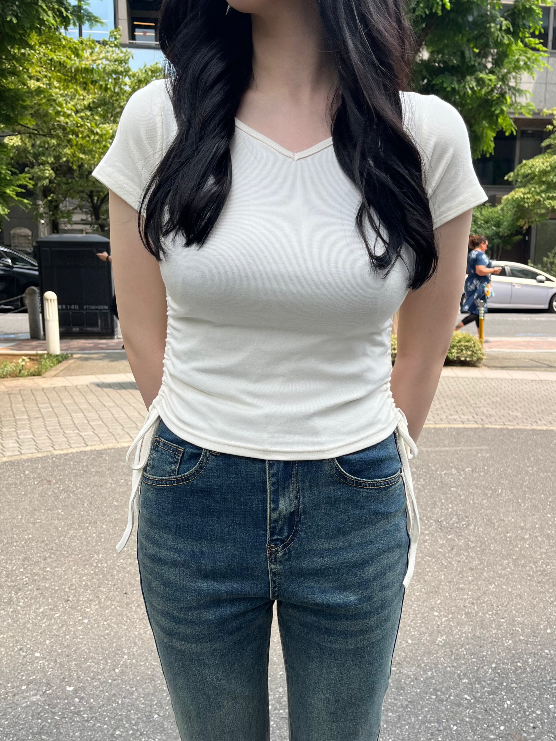 VネックシャーリングTシャツ