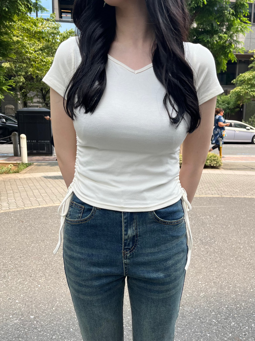 VネックシャーリングTシャツ