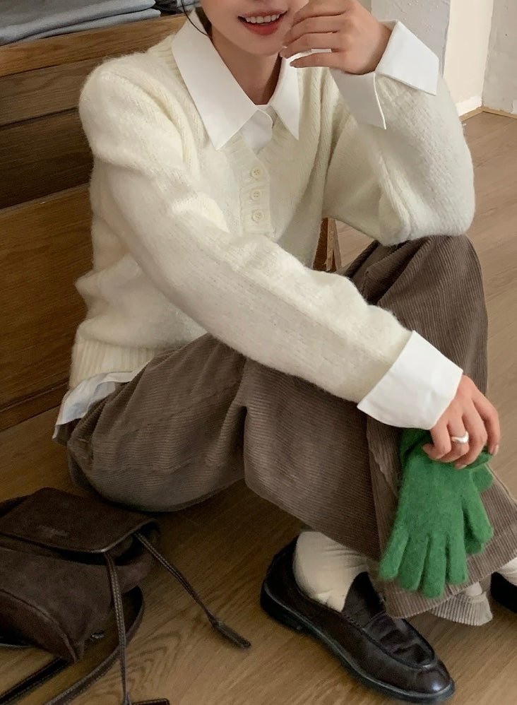 シャツドッキングボタンニット