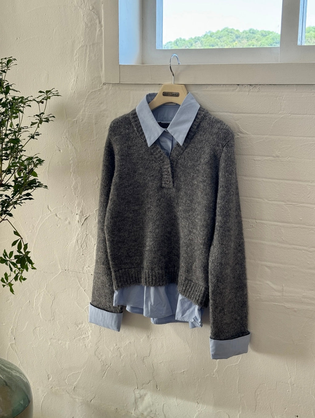 シャツドッキングボタンニット