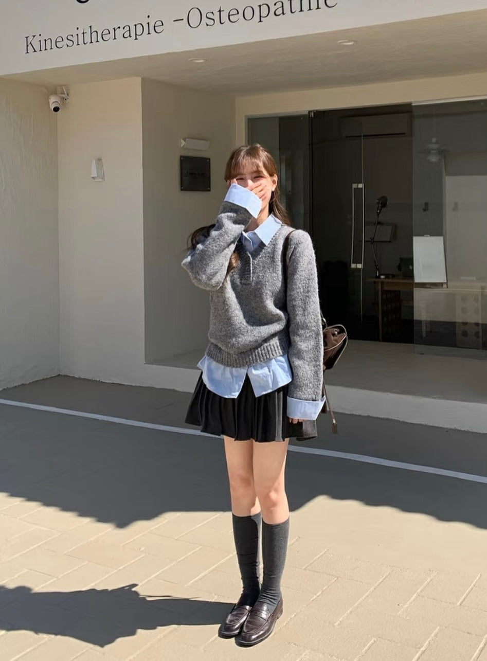 シャツドッキングボタンニット