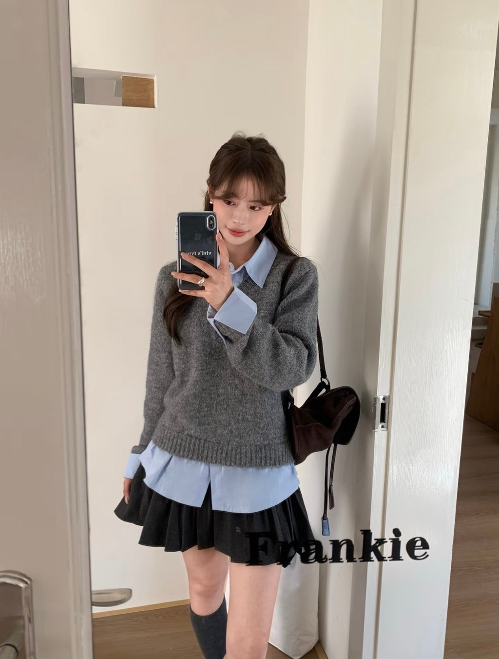 シャツドッキングボタンニット