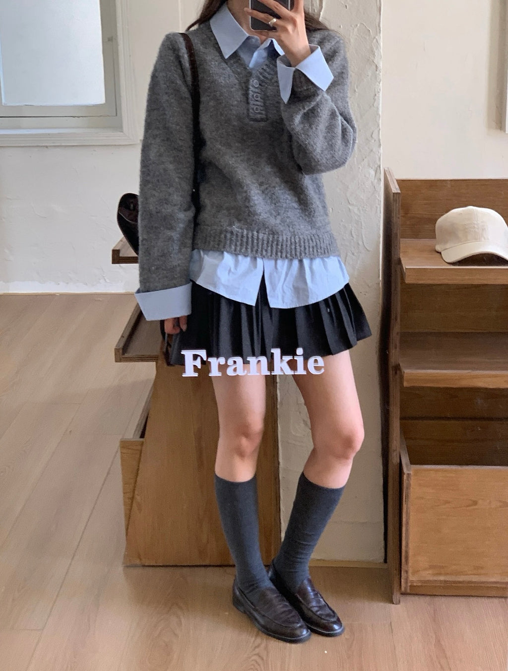 シャツドッキングボタンニット