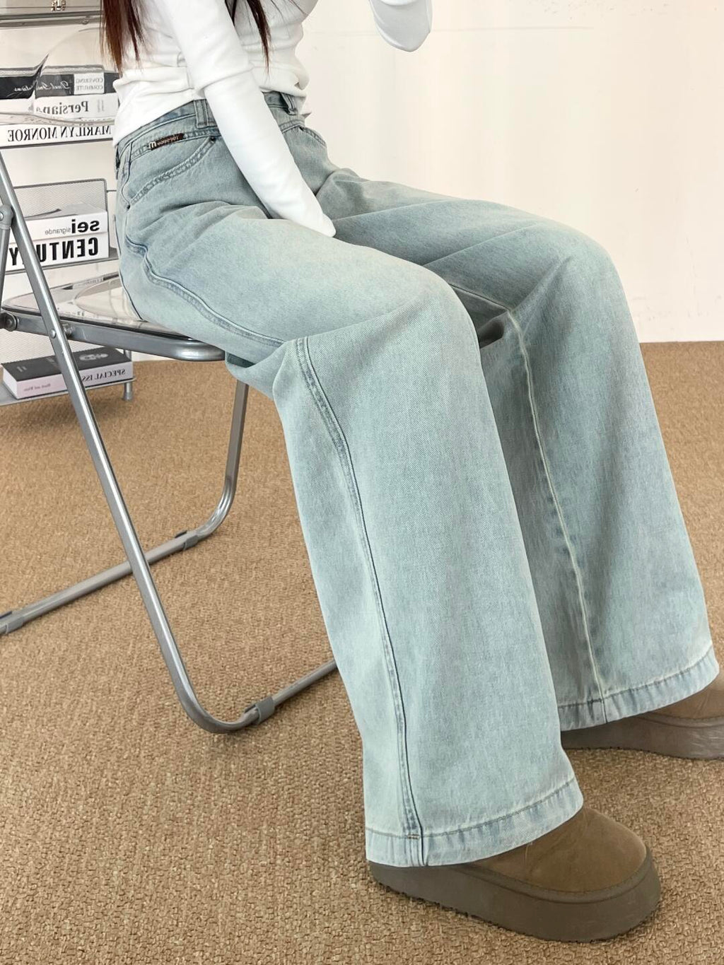 ウエストデザインストレートデニム