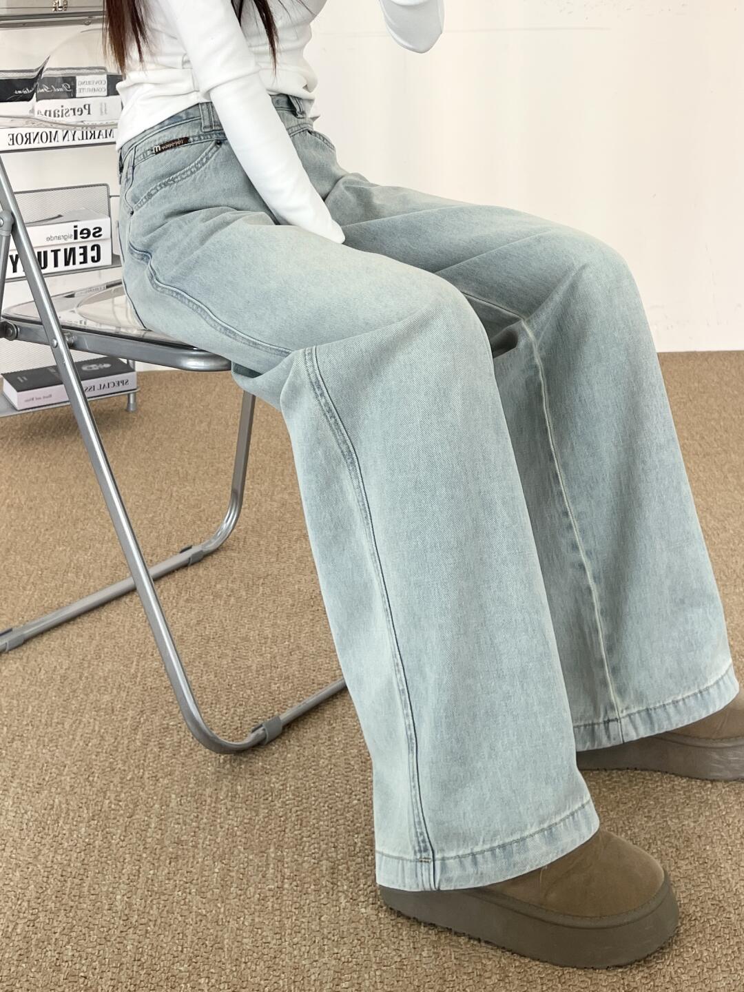 ウエストデザインストレートデニム