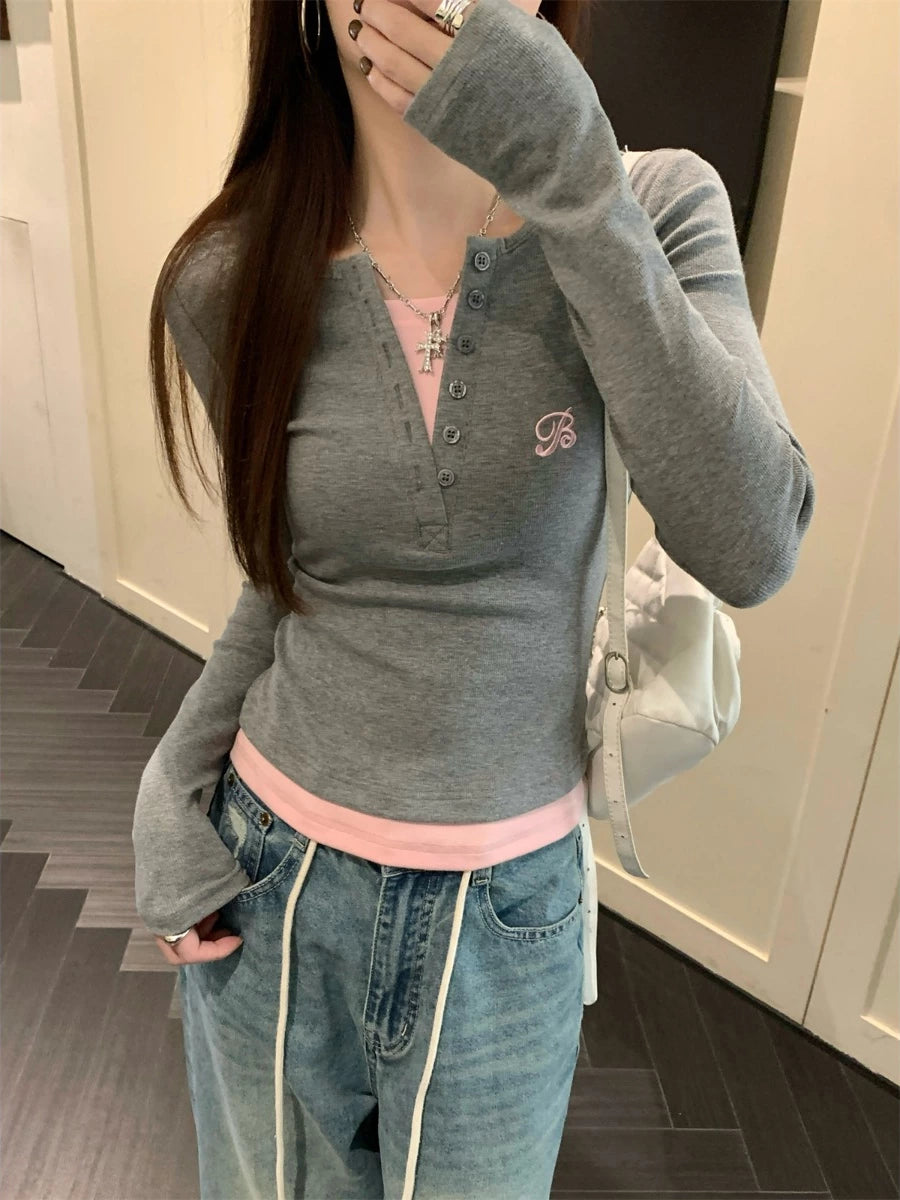 レイヤードバイカラーリブログTシャツ