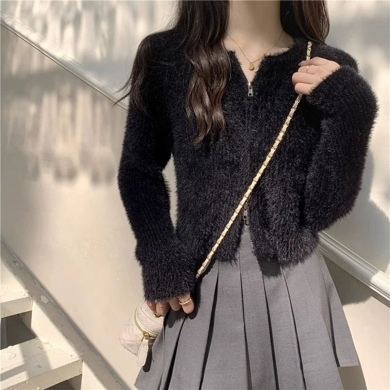 ダブルジップシャギーニットカーディガン