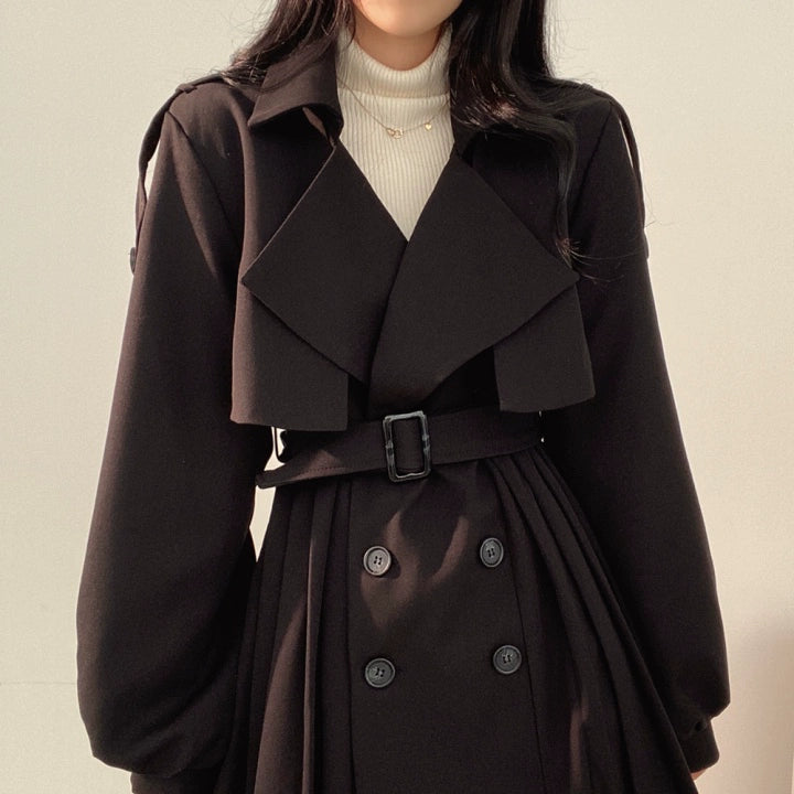 ウエストベルトトレンチライクプリーツワンピース