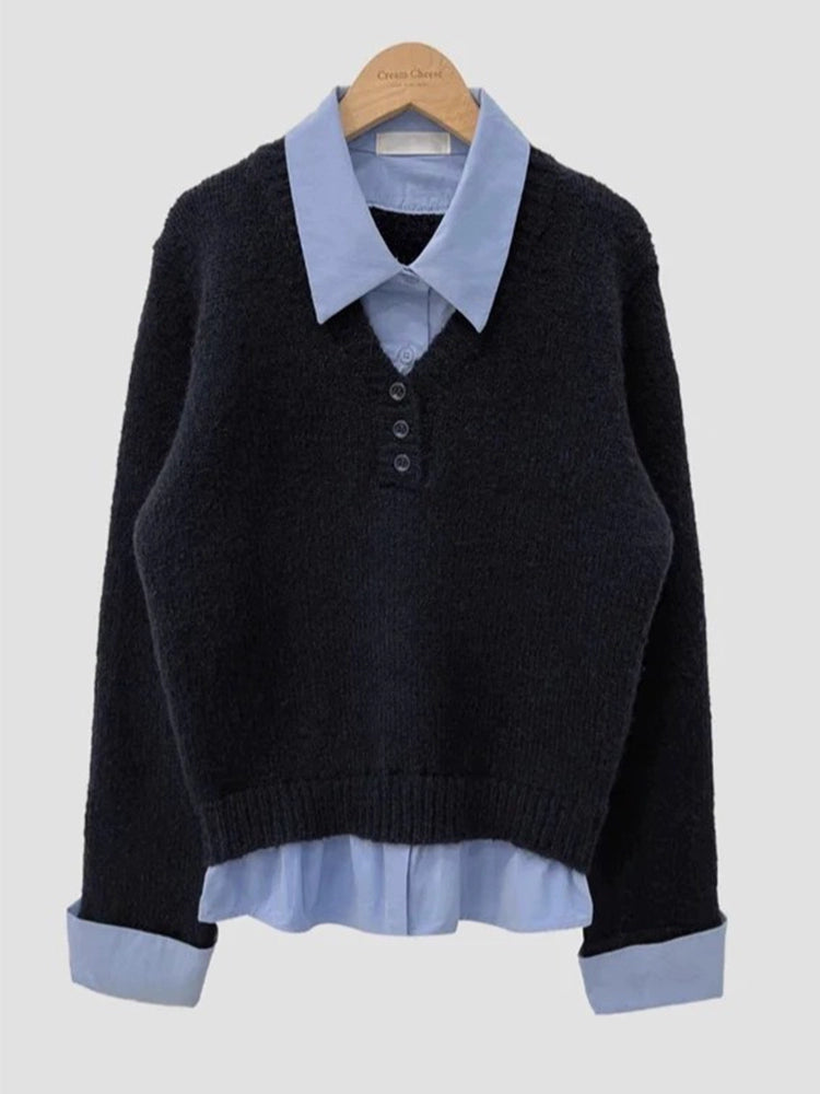 シャツドッキングボタンニット