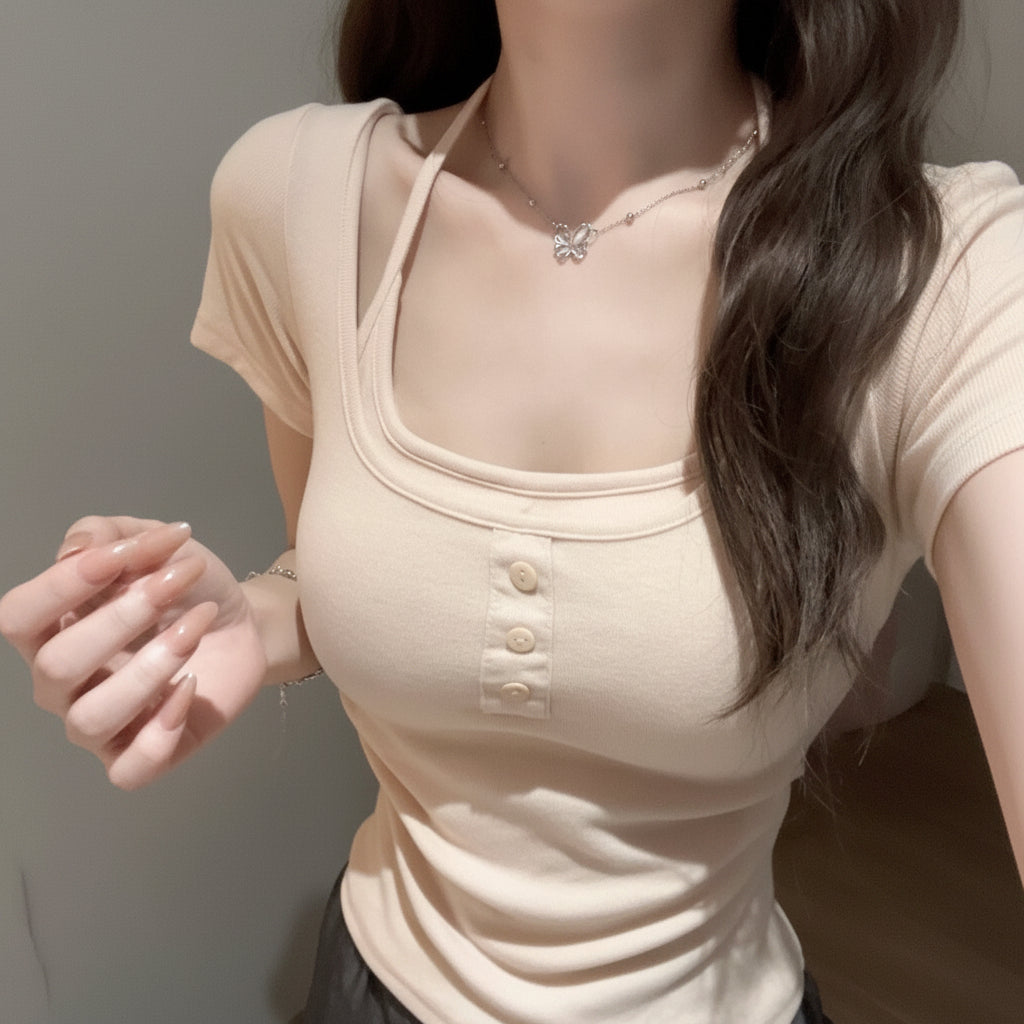 ホルターストラップレイヤードTシャツ