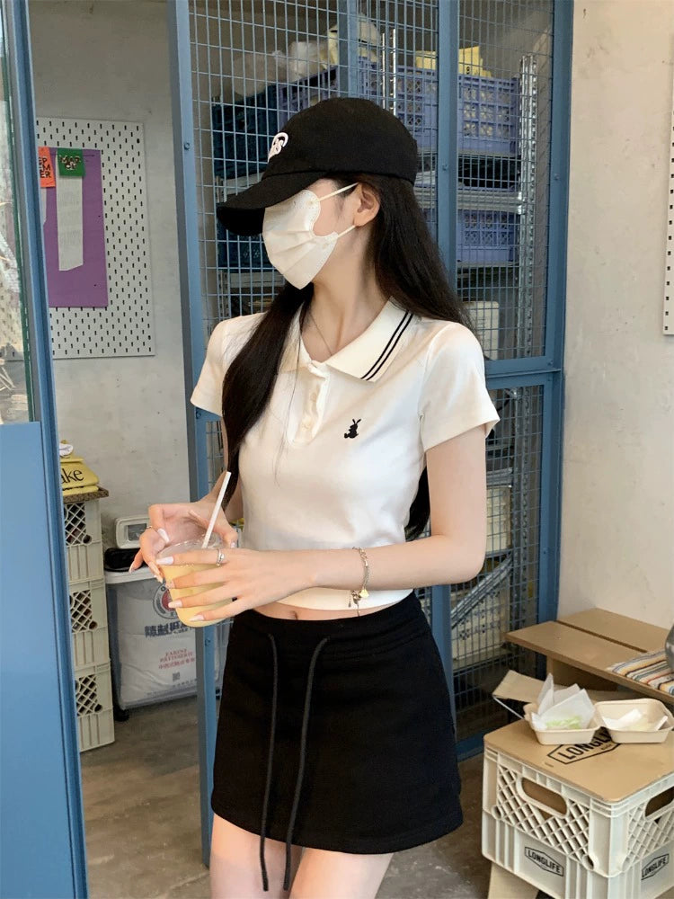 刺繍スリムポロシャツ