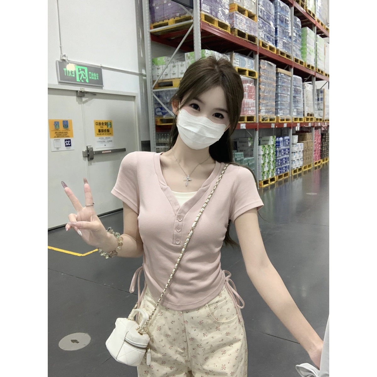 サイドギャザーレイヤードTシャツ