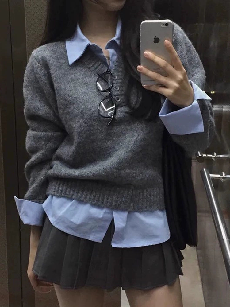 シャツドッキングボタンニット