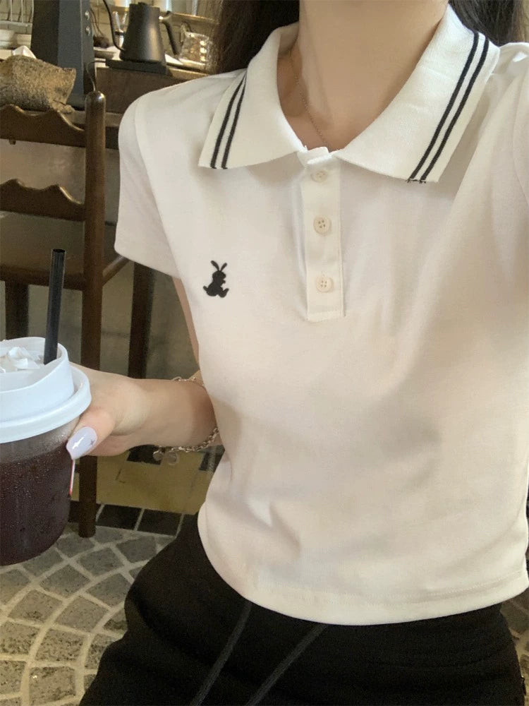 刺繍スリムポロシャツ