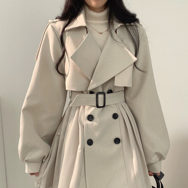 ウエストベルトトレンチライクプリーツワンピース