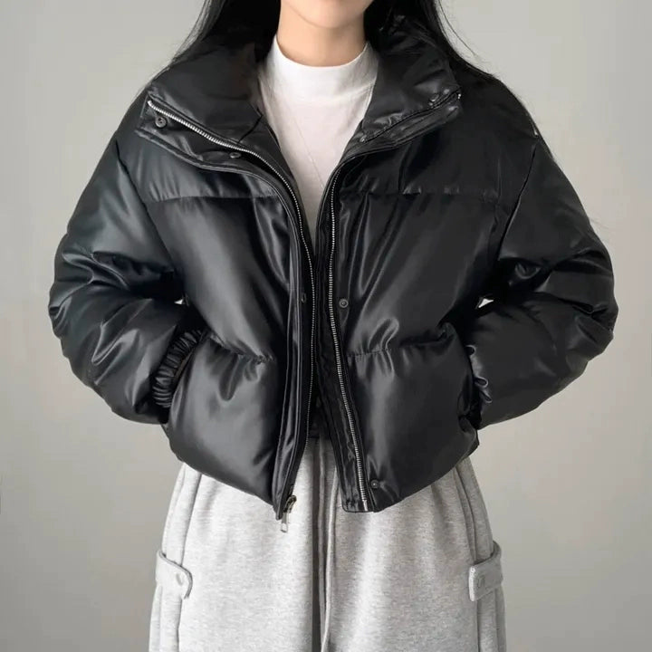 レザータッチパデッドショートブルゾン