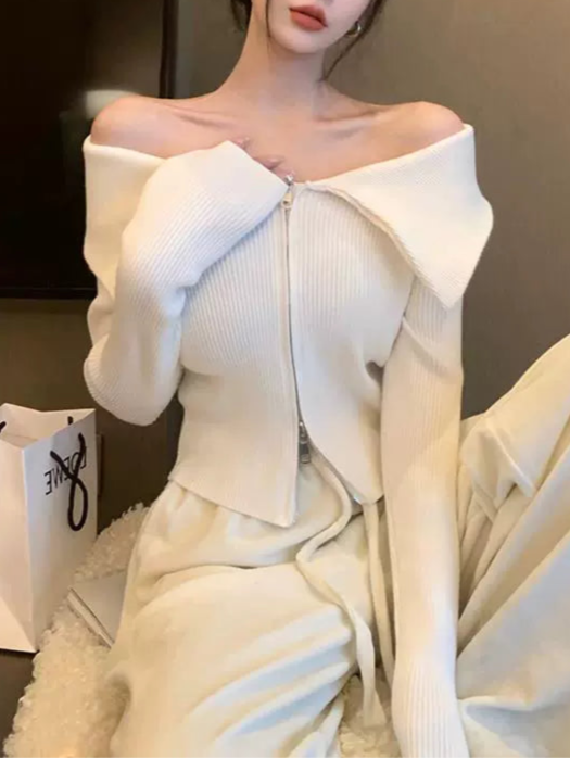 ダブルジップオフショルダーニット