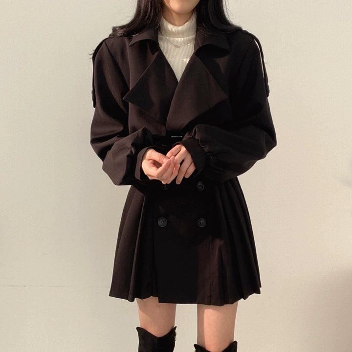 ウエストベルトトレンチライクプリーツワンピース