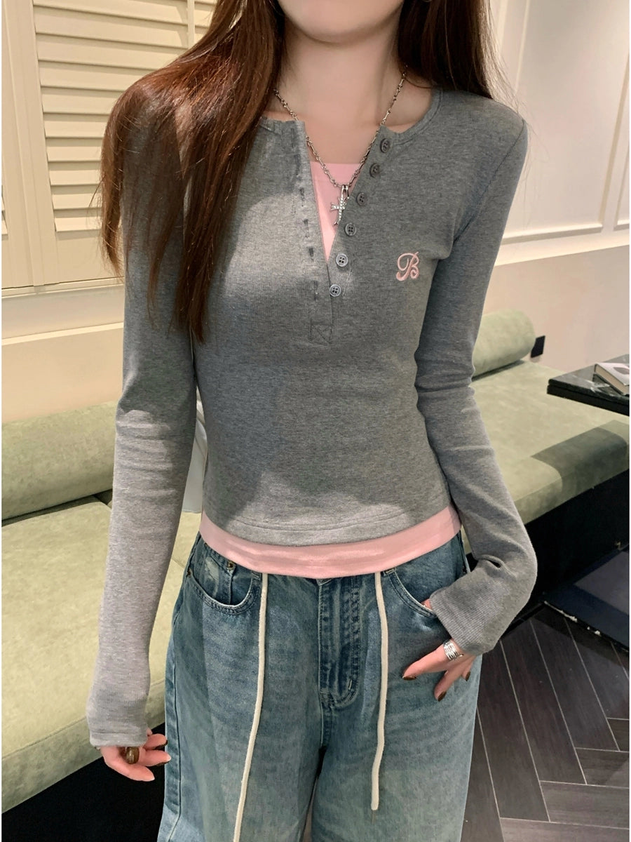 レイヤードバイカラーリブログTシャツ