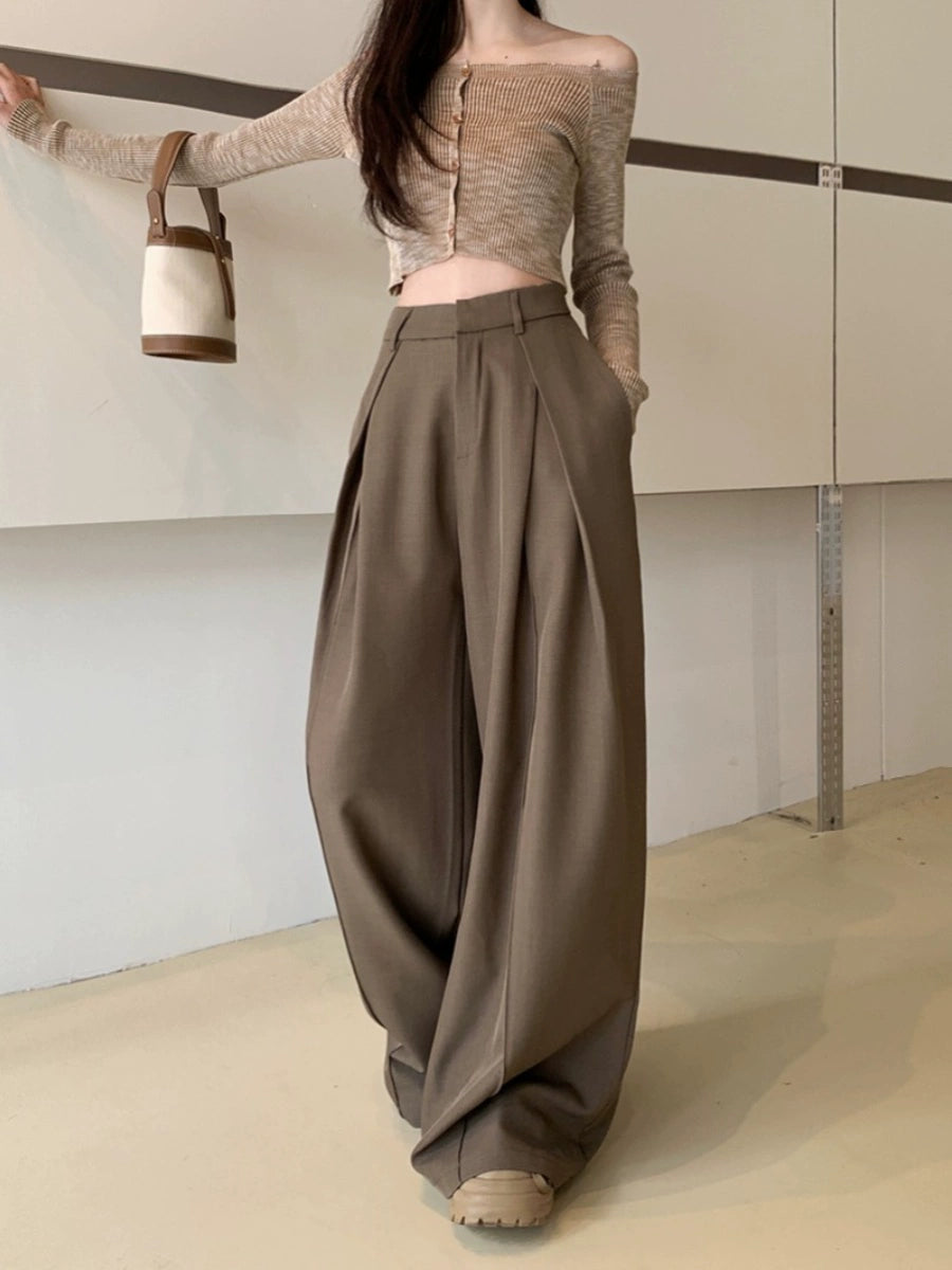 ハイウエストストレートタックワイドパンツ
