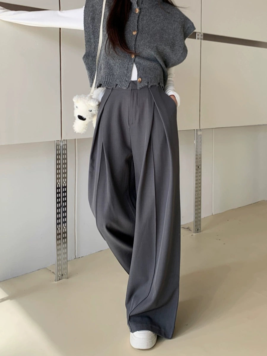 ハイウエストストレートタックワイドパンツ
