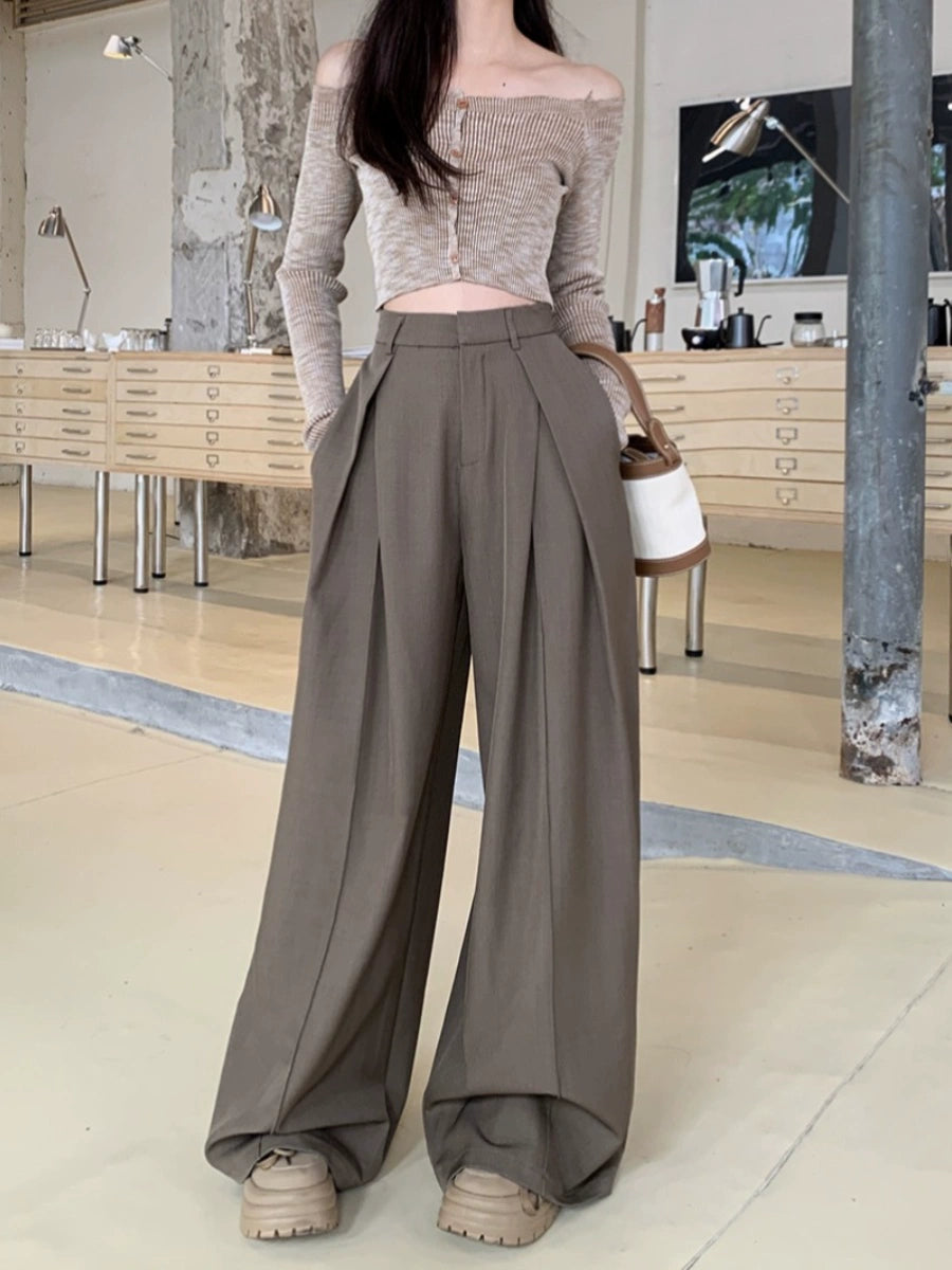 ハイウエストストレートタックワイドパンツ