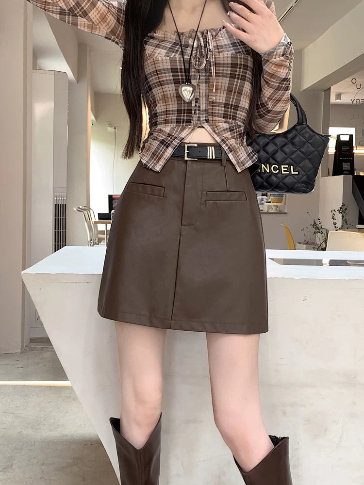 ベルトレザーライクミニスカート