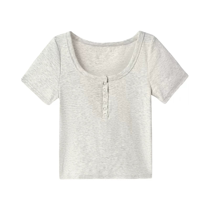 ベーシックリブヘンリーネックTシャツ