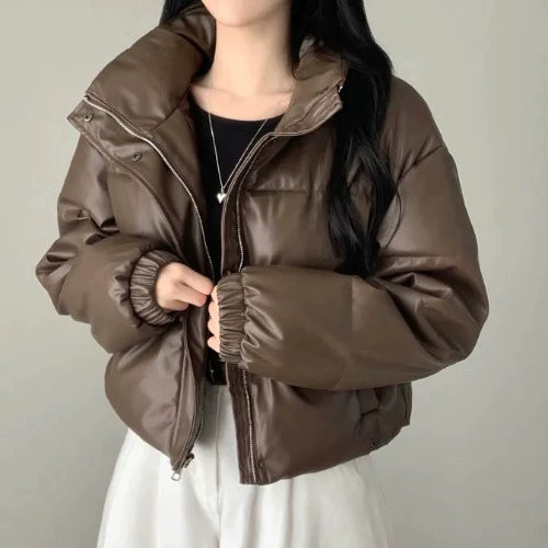 レザータッチパデッドショートブルゾン