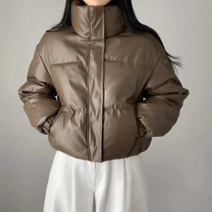 レザータッチパデッドショートブルゾン