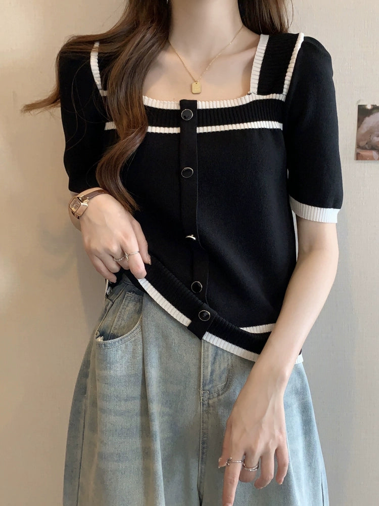 バイカラーリブデザインニット