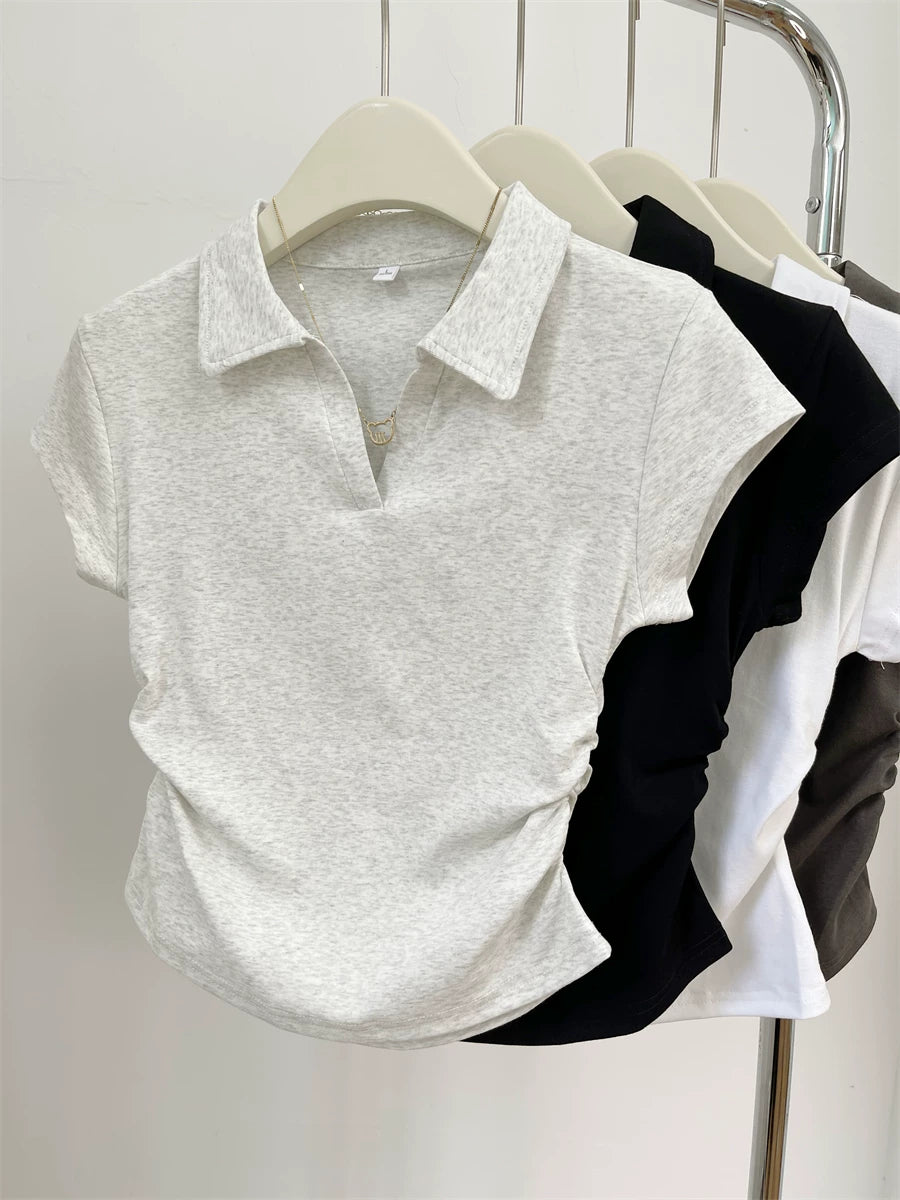 サイドギャザースリムポロTシャツ