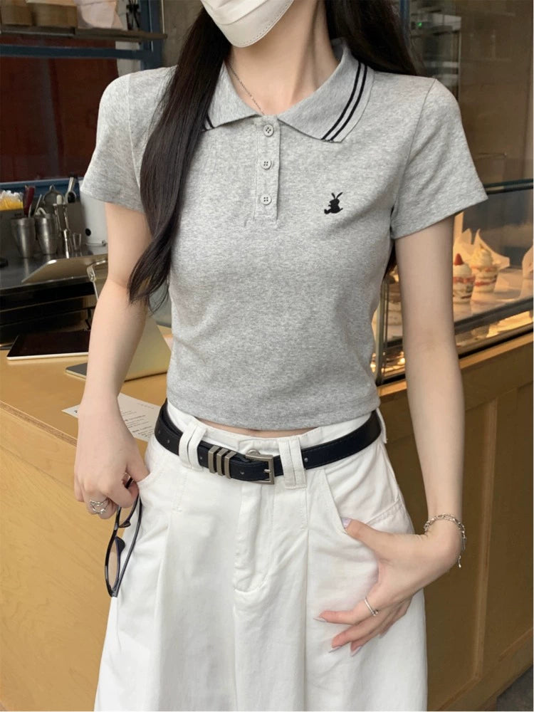 刺繍スリムポロシャツ