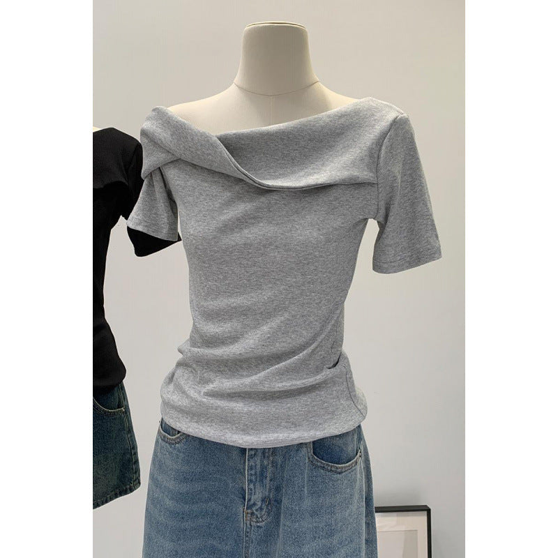 アシンメトリードレープネックTシャツ – SUTORE