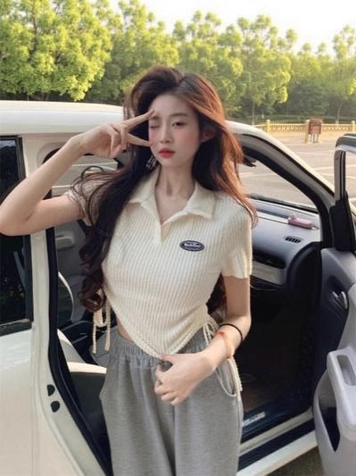 サイドギャザーリブポロTシャツ