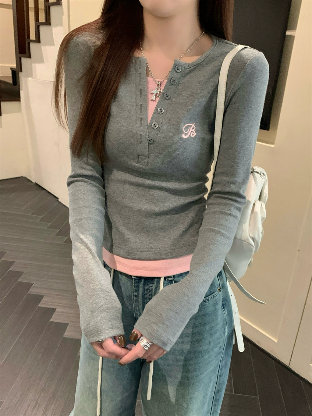 レイヤードバイカラーリブログTシャツ
