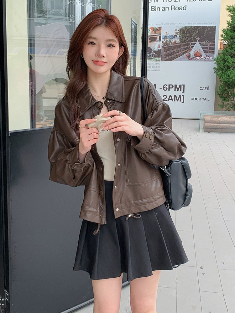 ルーズシルエットフェイクレザージャケット
