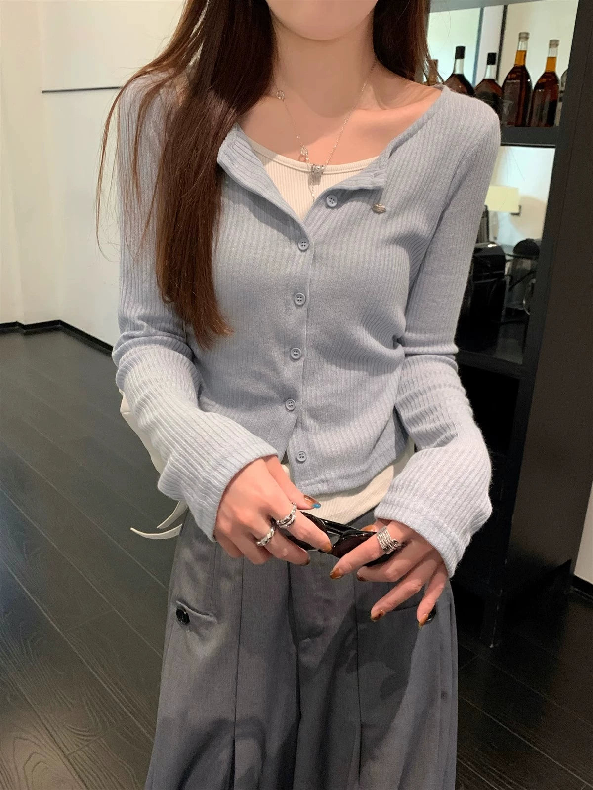レイヤードリブロングTシャツ